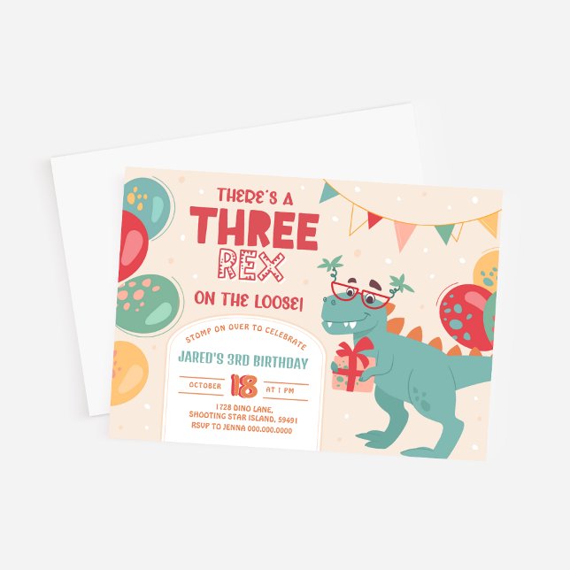 Three Rex Invitation Boy. Dinosaur 3rd Birthday Einladung (Three Rex Invitation Boy. Dinosaur 3rd Birthday
)