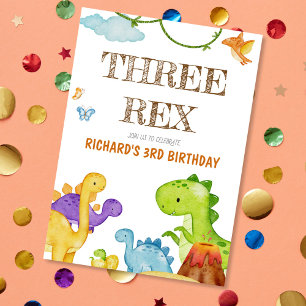 Three Rex Kids Dinosaurier 3. Geburtstags-Party Einladung