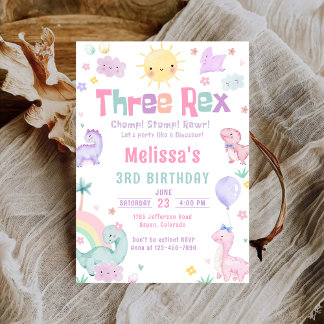 Three Rex Pastel Dinosaur 3. Geburtstags-Party Einladung