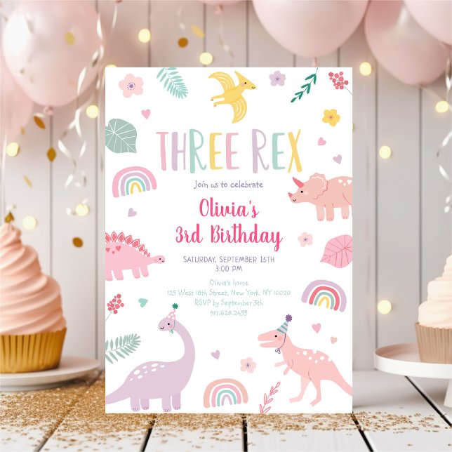 Three Rex Pink Boho Dinosaur Geburtstag Einladung (Von Creator hochgeladen)