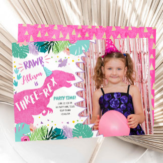 Three Rex Pink Dinosaurier Girl Dritter Geburtstag Einladung
