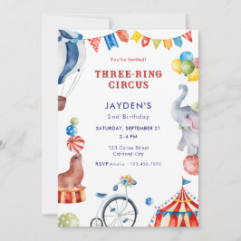 Three Ring Circus 2nd Birthday Carnival Animal Einladung