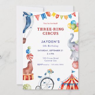 Three Ring Circus 5th Birthday Carnival Animal Einladung