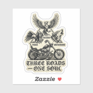 Three Roads One Soul Biker Wolf Aufkleber
