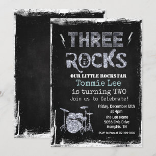 Three Rocks Rockstar Schlagzeug-Set 3. Geburtstag Einladung