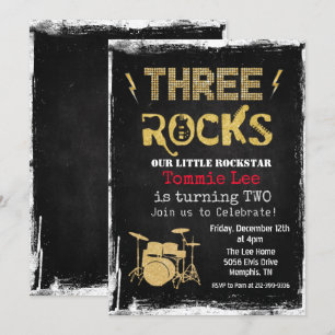 Three Rocks Rockstar Schlagzeug Set 3. Geburtstag Einladung
