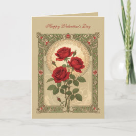 Three Romantic Red Roses Art Nouveau Style Karte