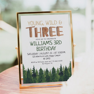 Three Rustic Wood Boys 3rd Birthday Einladung