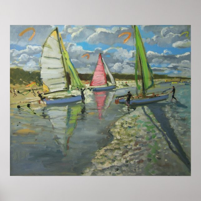 Three Sailboats Bray Dunes Frankreich Poster (Vorne)