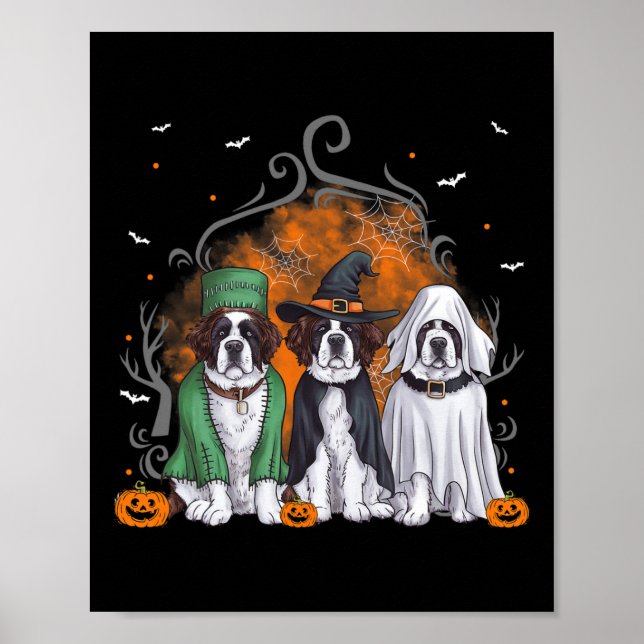 Three Saint Bernard St. Bernard Dog Halloween Ghos Poster (Vorne)