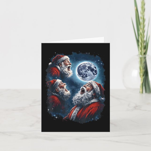Three Santa Claus Moon Howling Funny Christmas Hol Karte (Vorderseite)