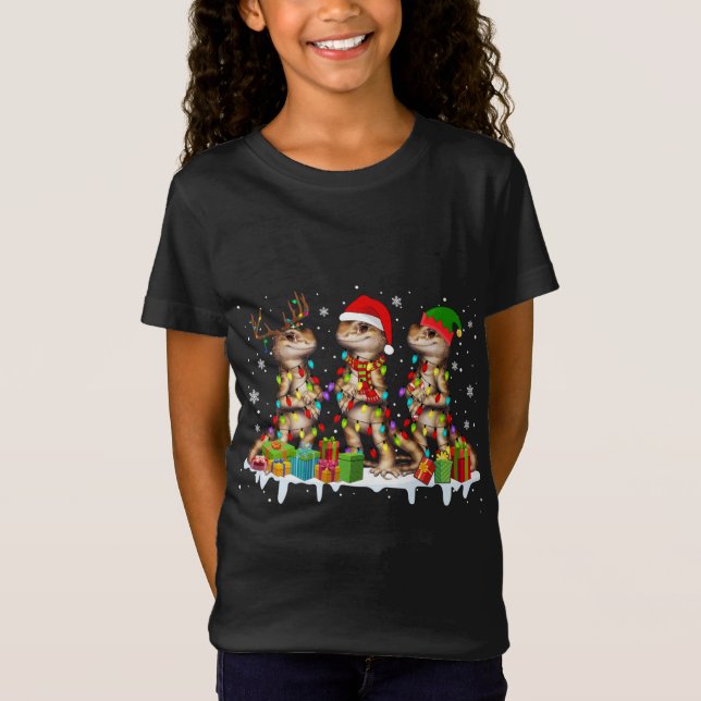 Three Santa Reindeer Elf Bartded Dragon Weihnachte T-Shirt (Vorderseite)