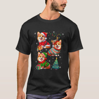 Three Santa Reindeer Elf Corgis Wearing Sweater Ow T-Shirt