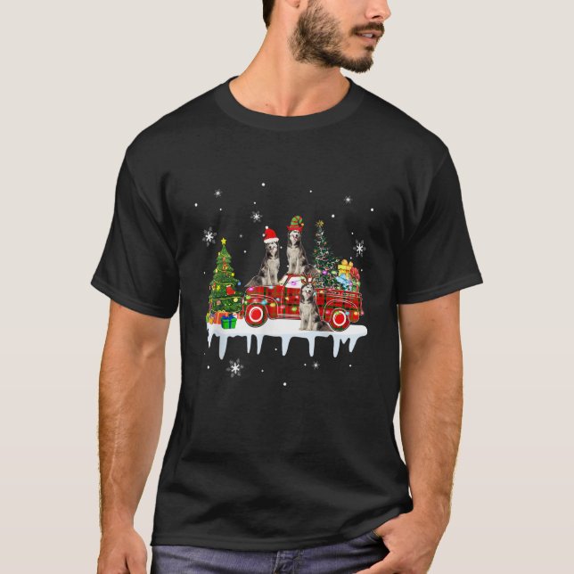 Three Santa Reindeer Elf Huskies On Xmas Pickup Tr T-Shirt (Vorderseite)