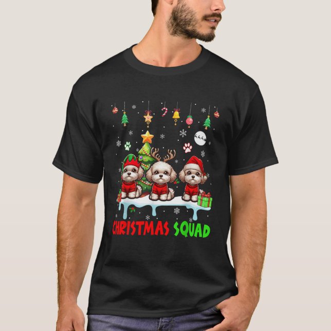 Three Santa Reindeer Elf Shih Poos Christmas Dog O T-Shirt (Vorderseite)