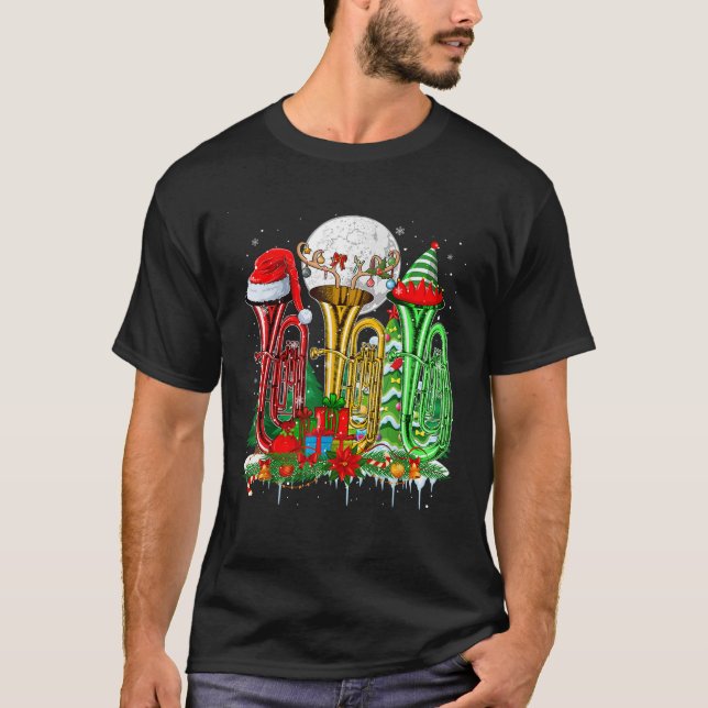 Three Santa Reindeer Elf Tubas Xmas Instrumentalis T-Shirt (Vorderseite)