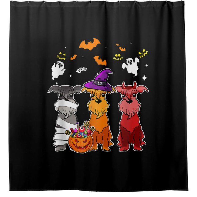 Three Schnauzer Hexenhut Niedliche Halloween-Gesch Duschvorhang (Vorderseite)