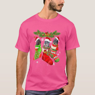 Three Schnauzer in Sock Christmas Santa X Mas T-Shirt
