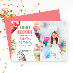 Three Scoops Girls Ice Cream 3. Geburtstag Einladung