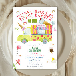 Three Scoops Of Fun Ice Cream Truck 3rd Birthday  Einladung