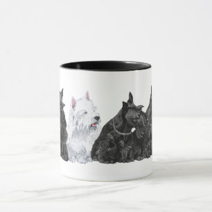Three Scotties & a Westie Tasse