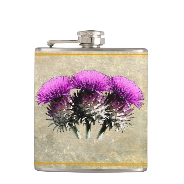 Three Scottish Thistles Flask Flachmann (Vorderseite)