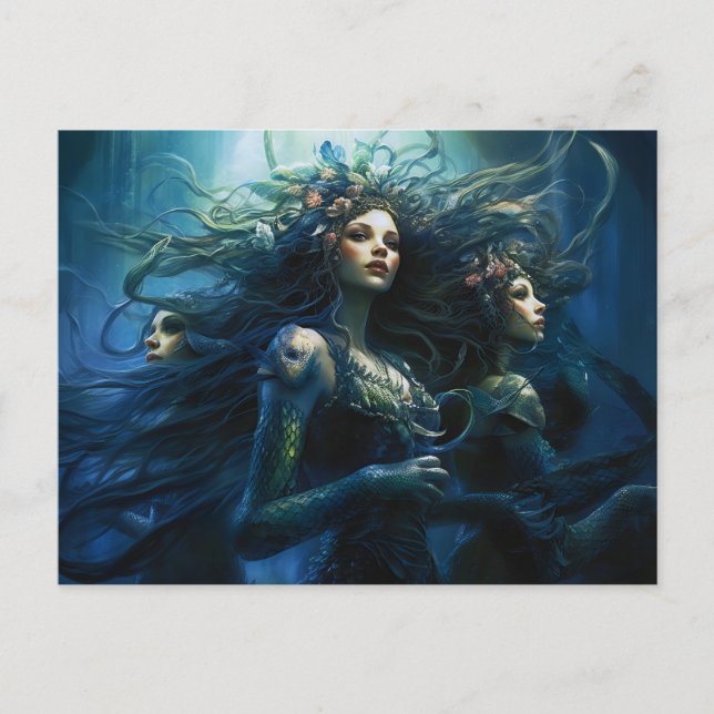Three Sea Nymphs in Mirror Fantasy Painting Postkarte (Vorderseite)