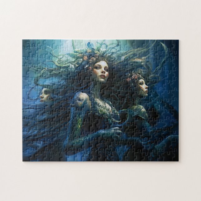 Three Sea Nymphs in Mirror Fantasy Painting Puzzle (Horizontal)