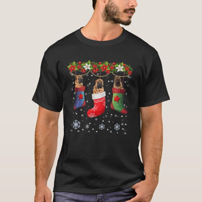 Three Shar Pei Hund in Sock Christmas Weihnachtsma T-Shirt (Vorderseite)