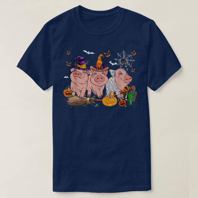 Three Sheep Halloween Mummy Witch Scary Pumpkins F T-Shirt (Design vorne)