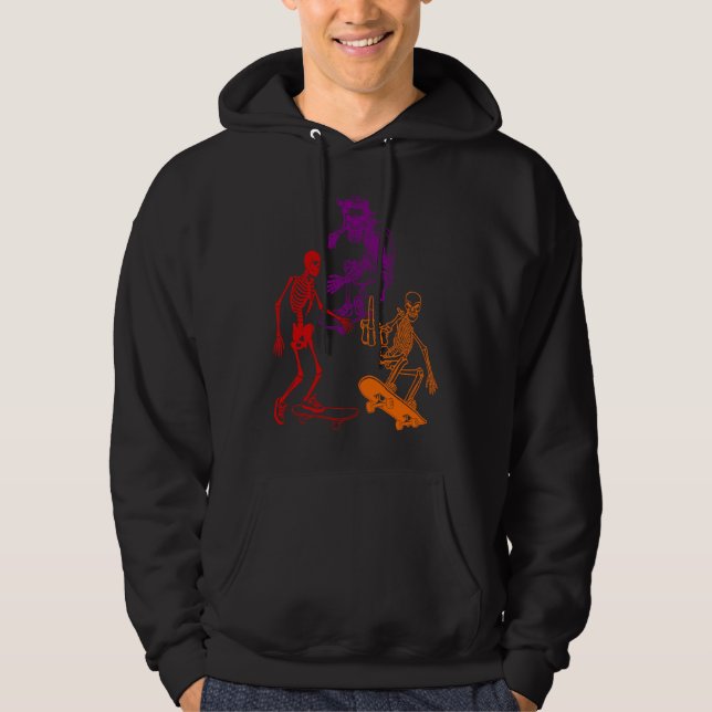 Three Skeletons Skateboarding Halloween Skateboard Hoodie (Vorderseite)