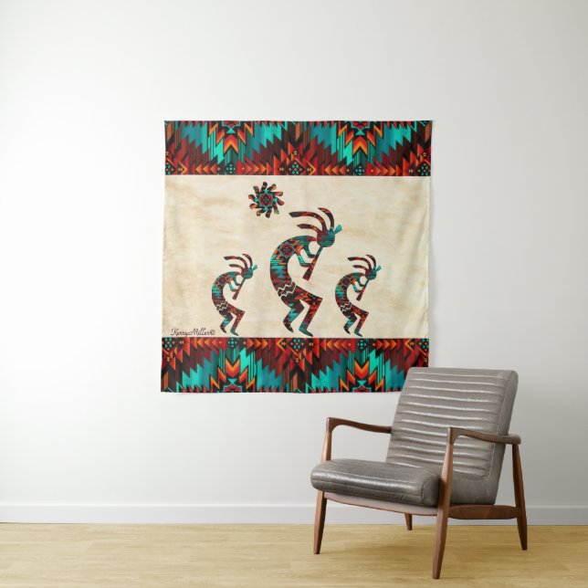 Three Southwest Kokopelli Tapesti Wandteppich (Beispiel)
