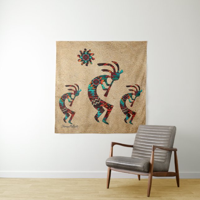 Three Southwest Kokopelli Tapesti Wandteppich (Beispiel)