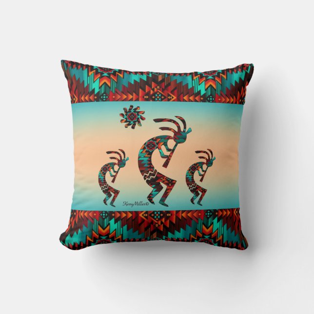 Three Southwest Kokopelli Throw Kissen (Vorderseite)