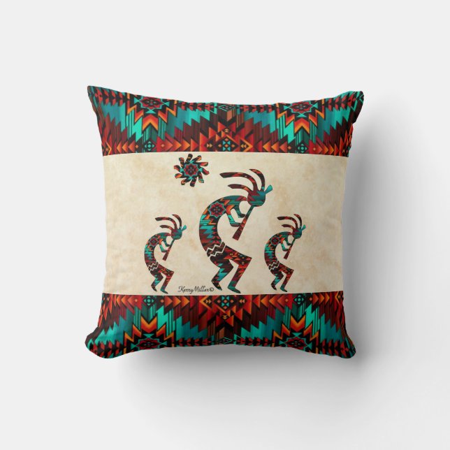 Three Southwest Kokopelli Throw Kissen (Vorderseite)