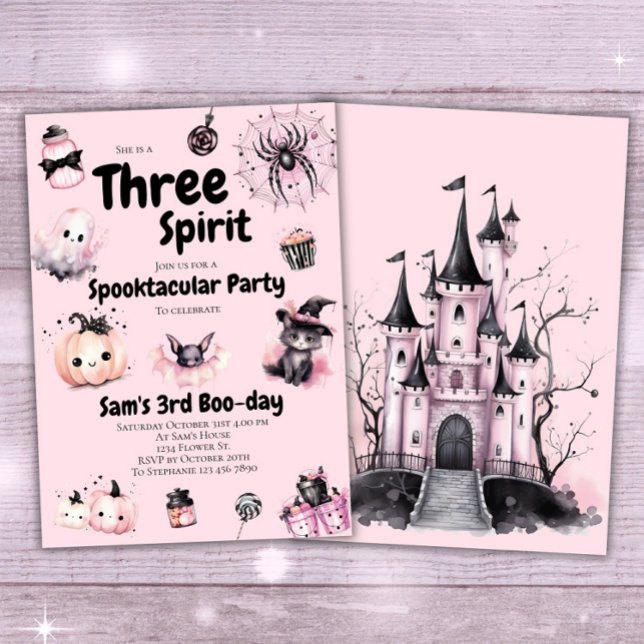 Three Spirit Girl Niedlich Pink Halloween 3. Gebur Einladung (Von Creator hochgeladen)