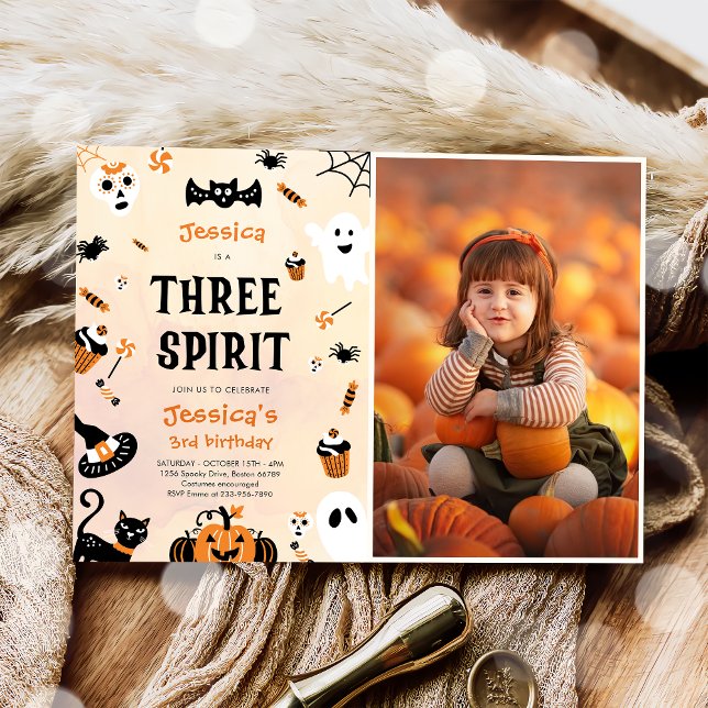 Three Spirit Halloween Niedlich Ghost Birthday Par Einladung (Von Creator hochgeladen)