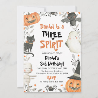 Three Spirit Niedlich Halloween 3. Geburtstag Einl Einladung