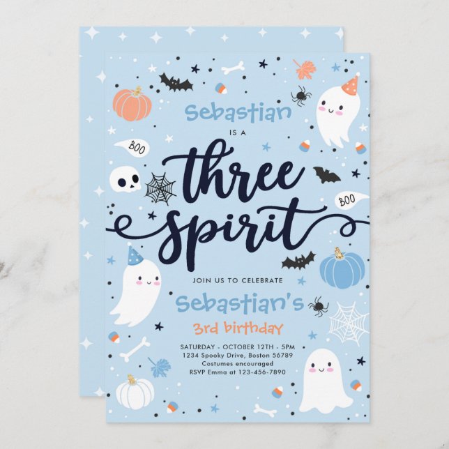 Three Spirit Niedlich Halloween Ghost 3. Geburtsta Einladung (Vorne/Hinten)