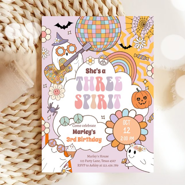Three Spirit Retro Halloween-Party Dritter Geburts Einladung (Von Creator hochgeladen)