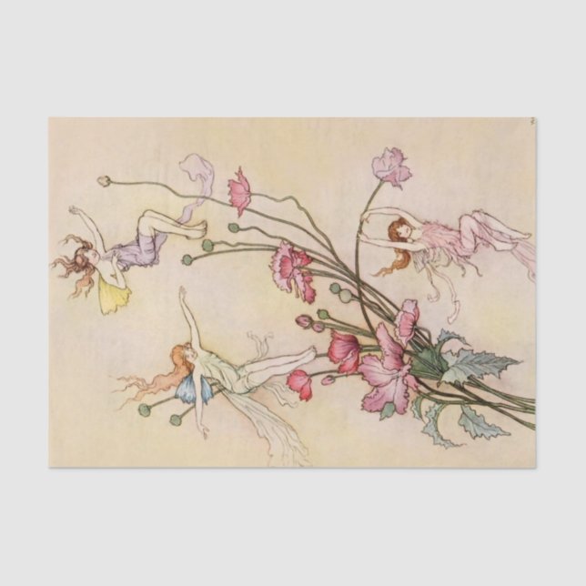 "Three Spirits Mad With Joy" von Warwick Goble Seidenpapier (Vorderseite)