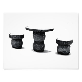 Three Stone Round Benches Snow Photo Enlargement Fotodruck