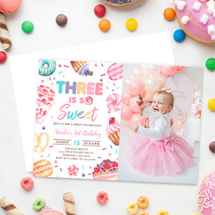 Three Sweet Donut Candy 3. Geburtstag Foto Einladung