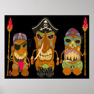 Three Tiki Pirates, Funny Black Poster