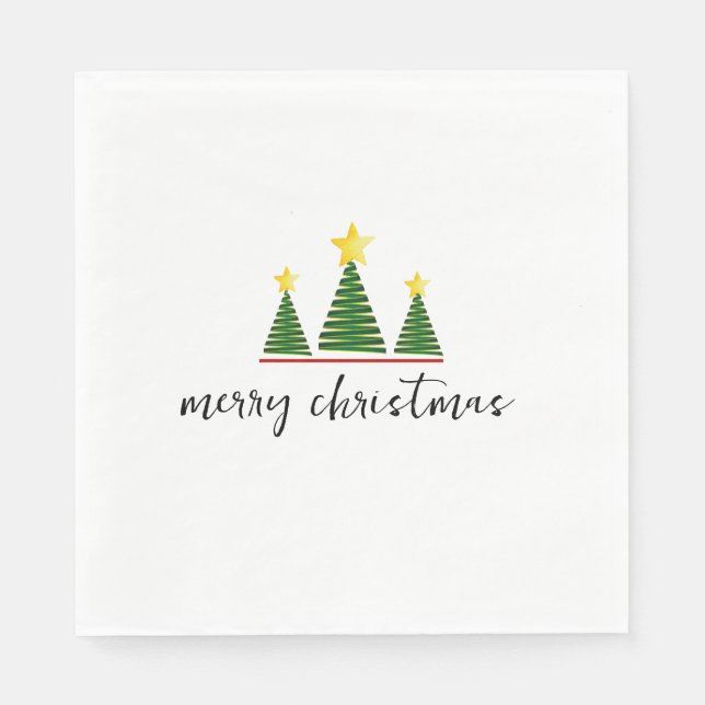 Three Trees, Merry Christmas Paper Napkin Serviette (Vorderseite)
