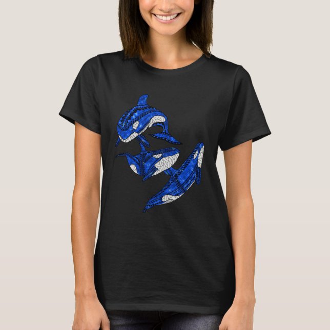 Three Tribal Orca Whales Ocean Animals T-Shirt (Vorderseite)