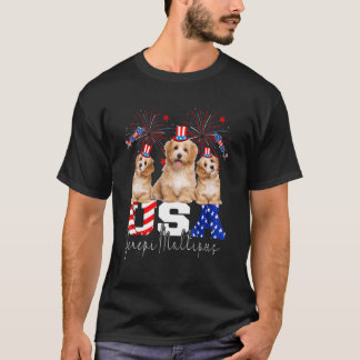 Three Usa Jenepi Maltipoos Dog American Flag Hat F T-Shirt