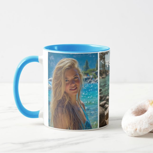 Three Vertical Strip Boho Photo Tasse (Mit Donut)