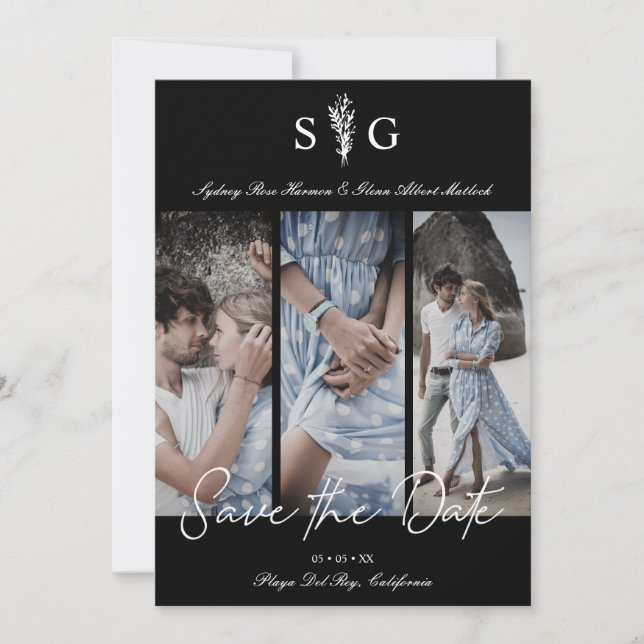 Three Wedding Photo Collage Engagement Session Save The Date (Vorderseite)