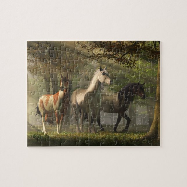 Three Wild Horses in the Forest Puzzle (Horizontal)